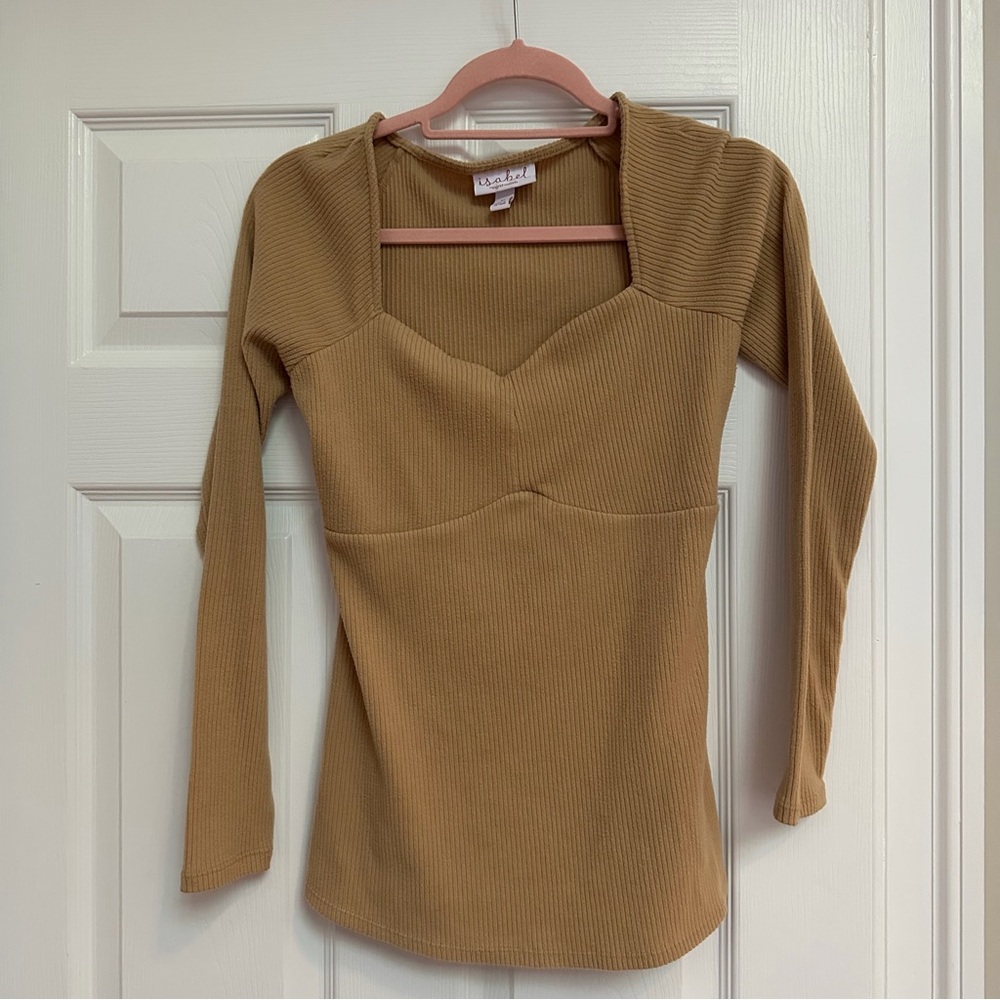 Isabel Maternity by Ingrid & Isabel Ribbed Long Sleeve Top - Camel